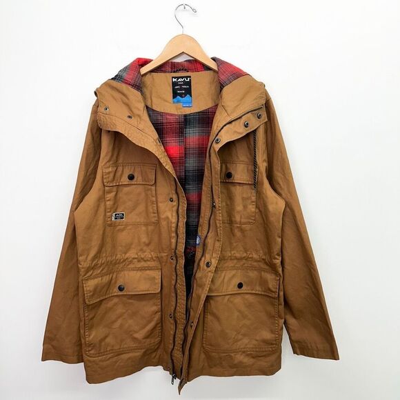 Kavu Men's Partaker Jacket Tobacco Tan Fleece Plaid Lining - Picture 3 of 15